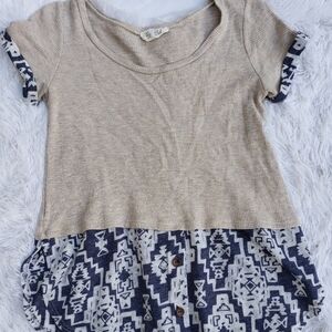 Girls Waffle Knit Top Small Short Sleeves Beige